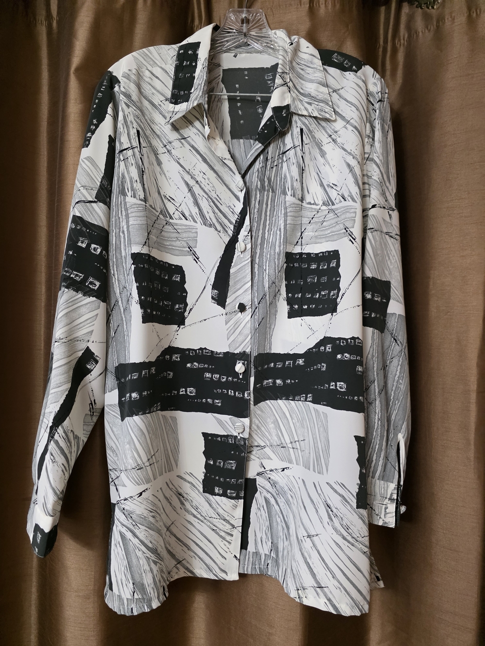 Women's  Black & White Printed Button-Up Shirt Jacket